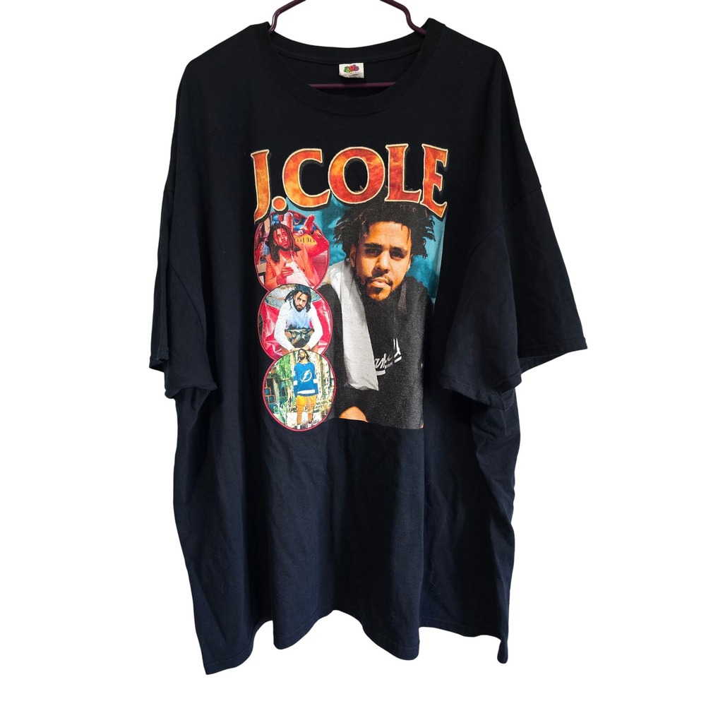 J. Cole Graphic T-Shirt Mens 4XL Black Fruit of the Loom HD Cotton Hip Hop Tee